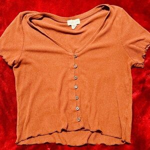 Chic Rust Button-Up Crop Top